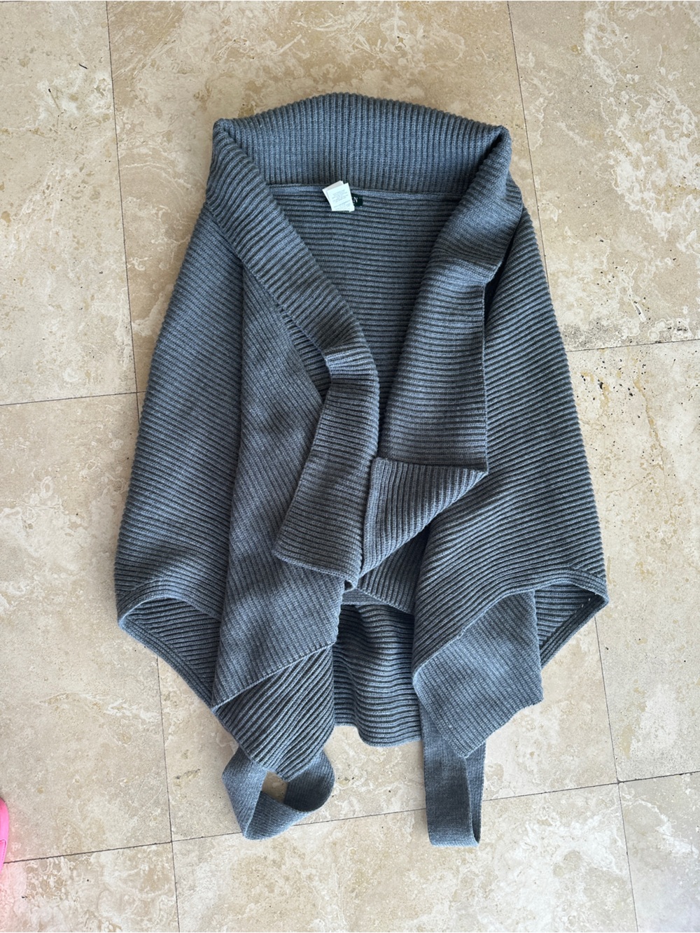 Ralph Lauren Gray Ribbed Off-Shoulder Sweater Wrap